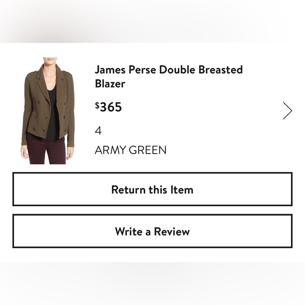 James Perse Size 4 double breasted jacket army green